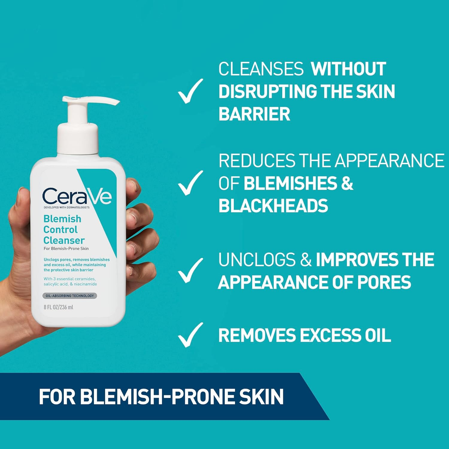 CeraVe Blemish Control Face Cleanser for Blemish-Prone Skin 236mL